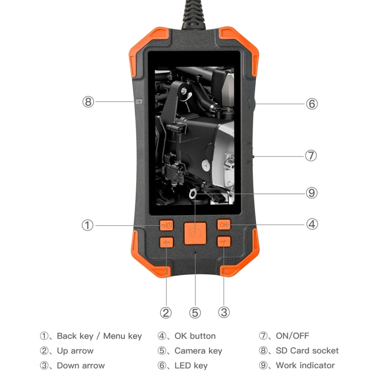 T20 4.3 inch IPS Screen 5.5mm Dual Camera IP67 Waterproof Hard Cable Digital Endoscope, Length:2m(Black Orange) -  by PMC TechLife | Online Shopping South Africa | PMC TechLife | Buy Now Pay Later Mobicred