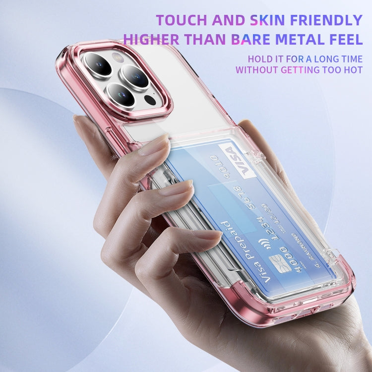 For iPhone 16 Card Holder Acrylic Hybrid TPU Phone Case(Transparent Pink) - iPhone 16 Cases by PMC TechLife | Online Shopping South Africa | PMC TechLife | Buy Now Pay Later Mobicred