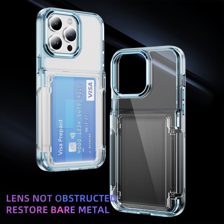 For iPhone 16 Card Holder Acrylic Hybrid TPU Phone Case(Transparent Blue) - iPhone 16 Cases by PMC TechLife | Online Shopping South Africa | PMC TechLife | Buy Now Pay Later Mobicred