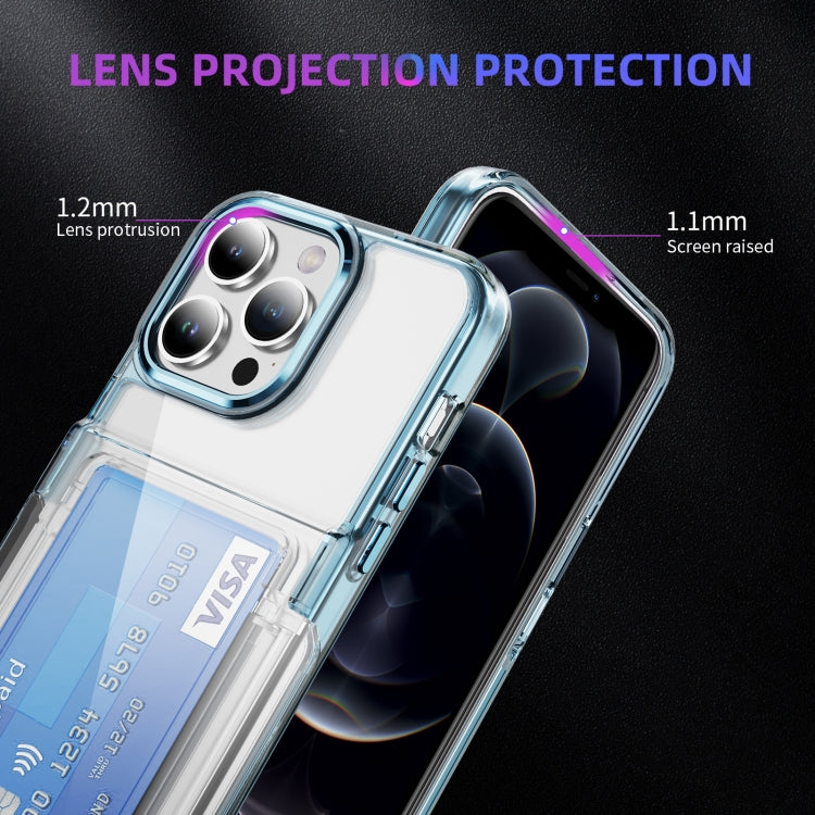 For iPhone 16 Card Holder Acrylic Hybrid TPU Phone Case(Transparent Blue) - iPhone 16 Cases by PMC TechLife | Online Shopping South Africa | PMC TechLife | Buy Now Pay Later Mobicred