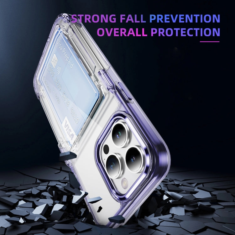 For iPhone 16 Card Holder Acrylic Hybrid TPU Phone Case(Transparent Purple) - iPhone 16 Cases by PMC TechLife | Online Shopping South Africa | PMC TechLife | Buy Now Pay Later Mobicred