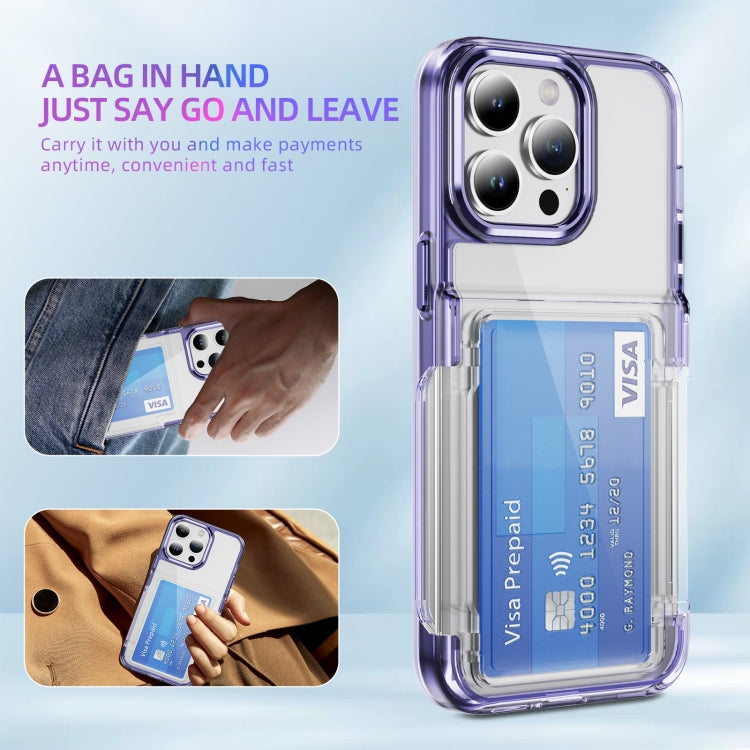 For iPhone 16 Card Holder Acrylic Hybrid TPU Phone Case(Transparent Purple) - iPhone 16 Cases by PMC TechLife | Online Shopping South Africa | PMC TechLife | Buy Now Pay Later Mobicred