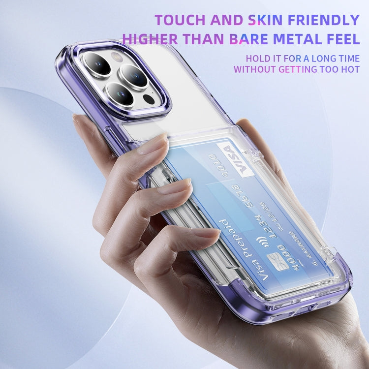For iPhone 16 Card Holder Acrylic Hybrid TPU Phone Case(Transparent Purple) - iPhone 16 Cases by PMC TechLife | Online Shopping South Africa | PMC TechLife | Buy Now Pay Later Mobicred