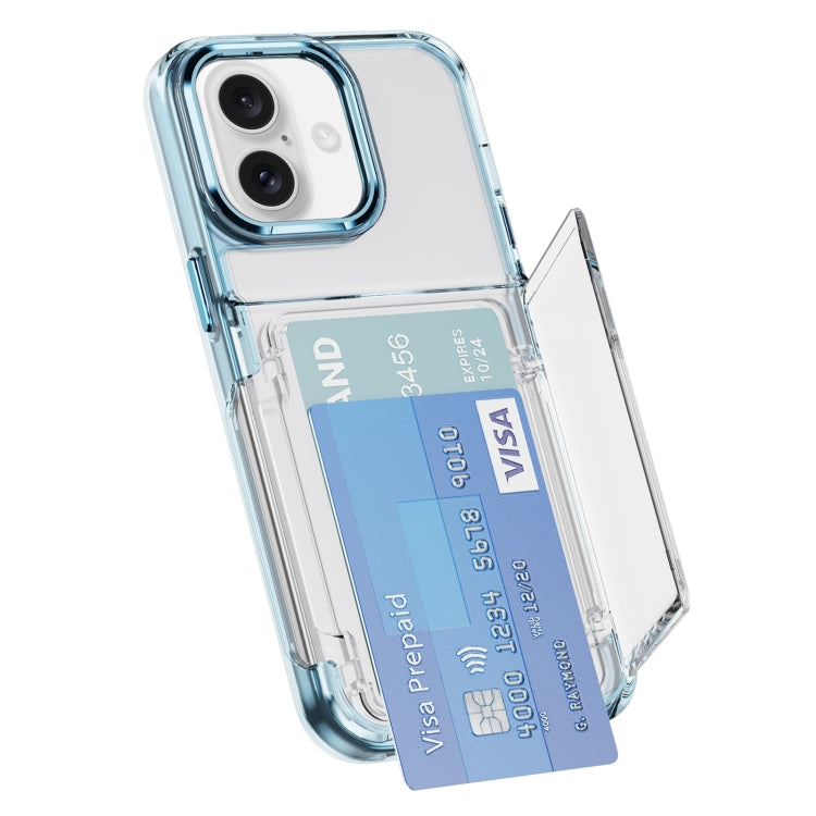 For iPhone 16 Plus Card Holder Acrylic Hybrid TPU Phone Case(Transparent Blue) - free shipping - PMC TechLife - Order now!