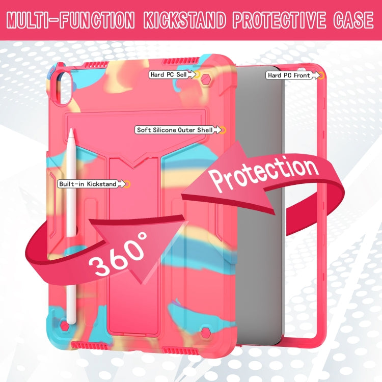 For iPad Air 11 2024 T Holder Robot Silicone Hybrid PC Tablet Case(Camouflage Rose Red) - iPad Air 11 2024 Cases by PMC TechLife | Online Shopping South Africa | PMC TechLife | Buy Now Pay Later Mobicred
