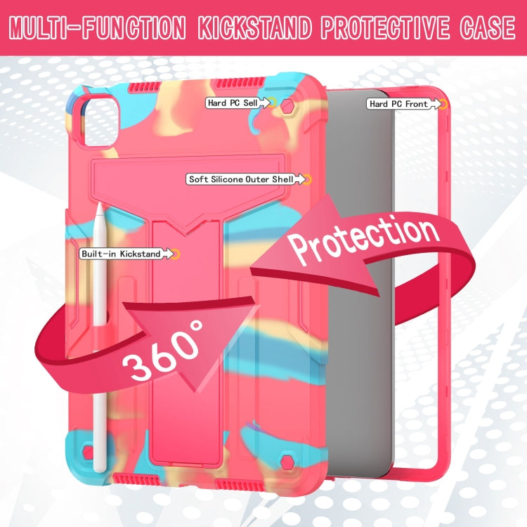 For iPad Pro 11 2024 T Holder Robot Silicone Hybrid PC Tablet Case(Camouflage Rose Red) - iPad Pro 11 2024 Cases by PMC Jewellery | Online Shopping South Africa | PMC Jewellery | Buy Now Pay Later Mobicred