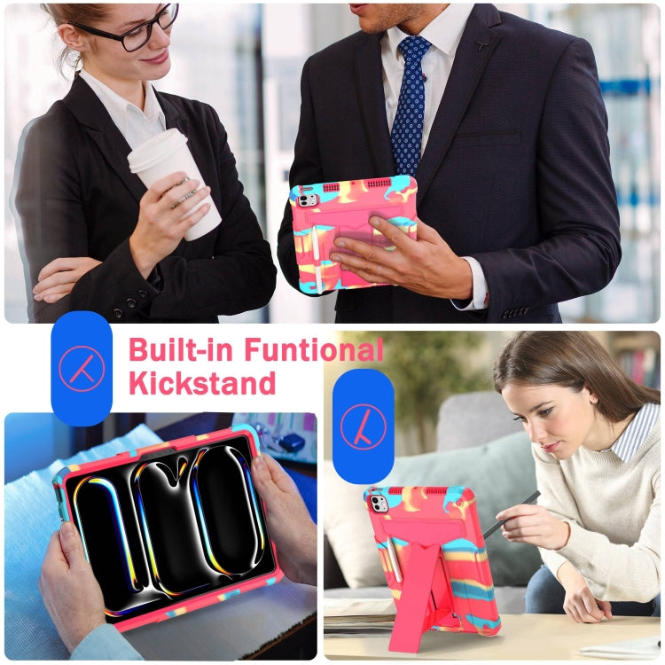 For iPad Pro 11 2024 T Holder Robot Silicone Hybrid PC Tablet Case(Camouflage Rose Red) - iPad Pro 11 2024 Cases by PMC TechLife | Online Shopping South Africa | PMC TechLife | Buy Now Pay Later Mobicred