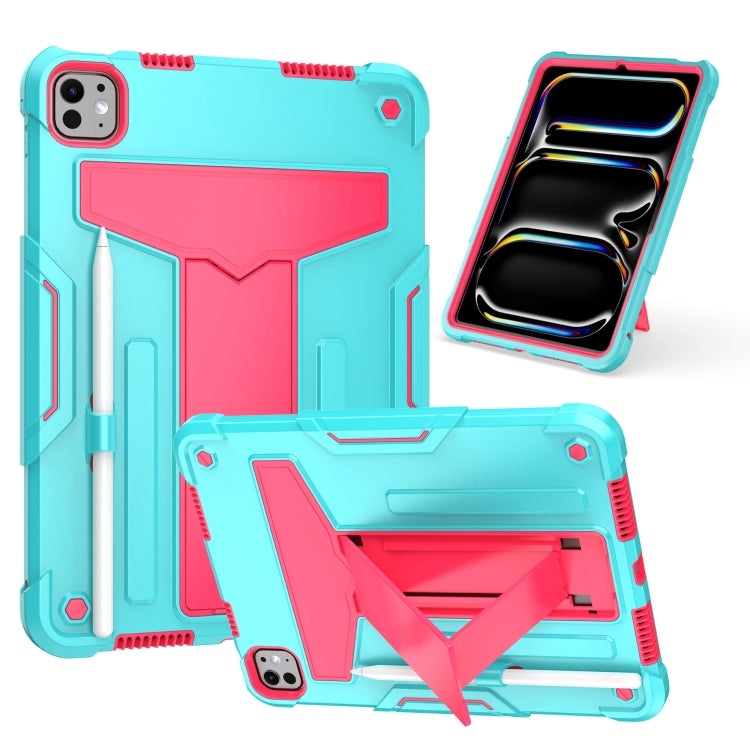 For iPad Pro 11 2024 T Holder Robot Silicone Hybrid PC Tablet Case(Mint Rose Red) - iPad Pro 11 2024 Cases by PMC TechLife | Online Shopping South Africa | PMC TechLife | Buy Now Pay Later Mobicred
