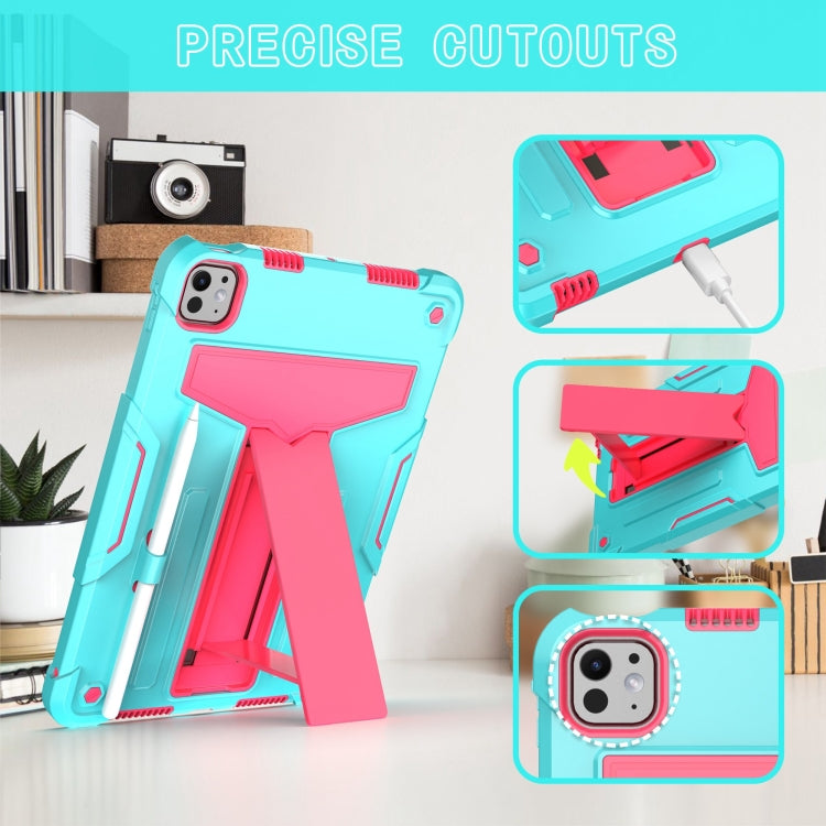 For iPad Pro 11 2024 T Holder Robot Silicone Hybrid PC Tablet Case(Mint Rose Red) - iPad Pro 11 2024 Cases by PMC TechLife | Online Shopping South Africa | PMC TechLife | Buy Now Pay Later Mobicred