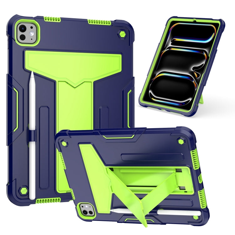 For iPad Pro 11 2024 T Holder Robot Silicone Hybrid PC Tablet Case(Navy Yellow Green) - iPad Pro 11 2024 Cases by PMC TechLife | Online Shopping South Africa | PMC TechLife | Buy Now Pay Later Mobicred