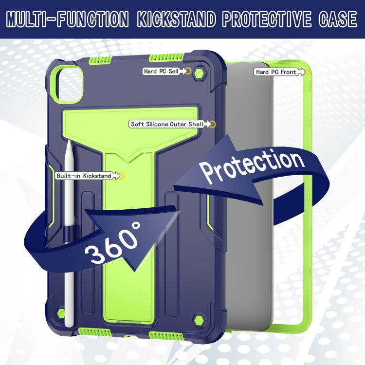 For iPad Pro 11 2024 T Holder Robot Silicone Hybrid PC Tablet Case(Navy Yellow Green) - iPad Pro 11 2024 Cases by PMC TechLife | Online Shopping South Africa | PMC TechLife | Buy Now Pay Later Mobicred
