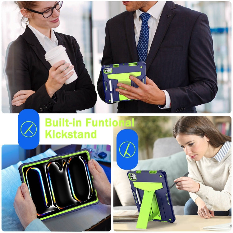 For iPad Pro 11 2024 T Holder Robot Silicone Hybrid PC Tablet Case(Navy Yellow Green) - iPad Pro 11 2024 Cases by PMC TechLife | Online Shopping South Africa | PMC TechLife | Buy Now Pay Later Mobicred