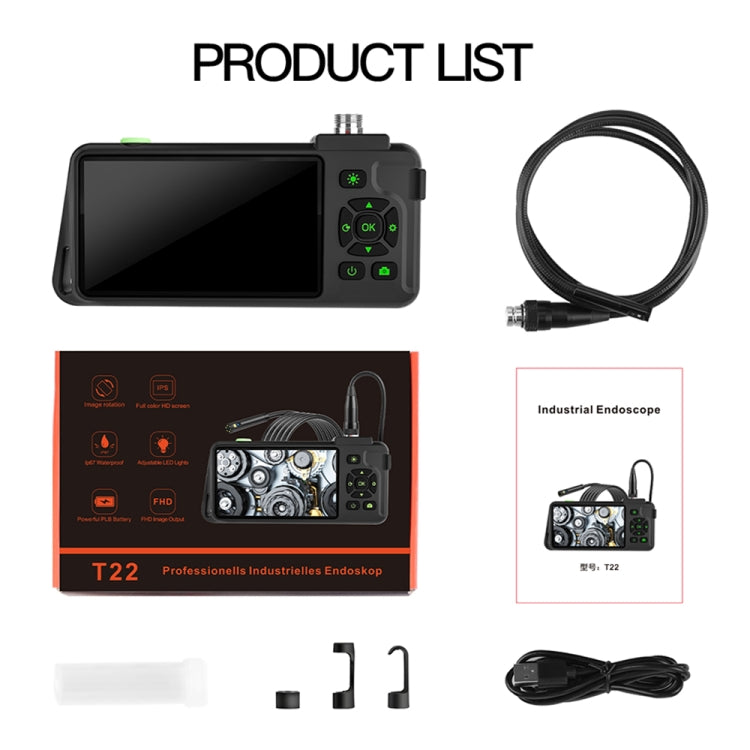 T22 4.5 inch IPS Color Screen 5.5mm Dual Camera Hard Cable Industrial Endoscope, Length:5m(Black Orange) -  by PMC Jewellery | Online Shopping South Africa | PMC Jewellery | Buy Now Pay Later Mobicred