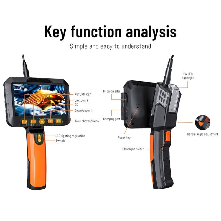 T27 5 inch IPS Color Screen 8mm Single Camera Handheld Hard Cable HD Industrial Endoscope, Length:2m(Orange Black) -  by PMC TechLife | Online Shopping South Africa | PMC TechLife | Buy Now Pay Later Mobicred