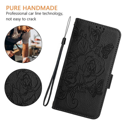 For iPhone 16 Pro Embossed Rose RFID Anti-theft Leather Phone Case(Black) - iPhone 16 Pro Cases by PMC Jewellery | Online Shopping South Africa | PMC Jewellery | Buy Now Pay Later Mobicred