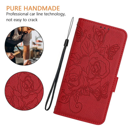 For iPhone SE 2024 Embossed Rose RFID Anti-theft Leather Phone Case(Red) - More iPhone Cases by PMC Jewellery | Online Shopping South Africa | PMC Jewellery | Buy Now Pay Later Mobicred