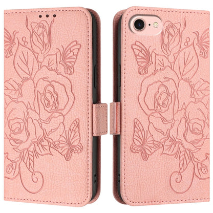 For iPhone SE 2024 Embossed Rose RFID Anti-theft Leather Phone Case(Pink) - More iPhone Cases by PMC Jewellery | Online Shopping South Africa | PMC Jewellery | Buy Now Pay Later Mobicred