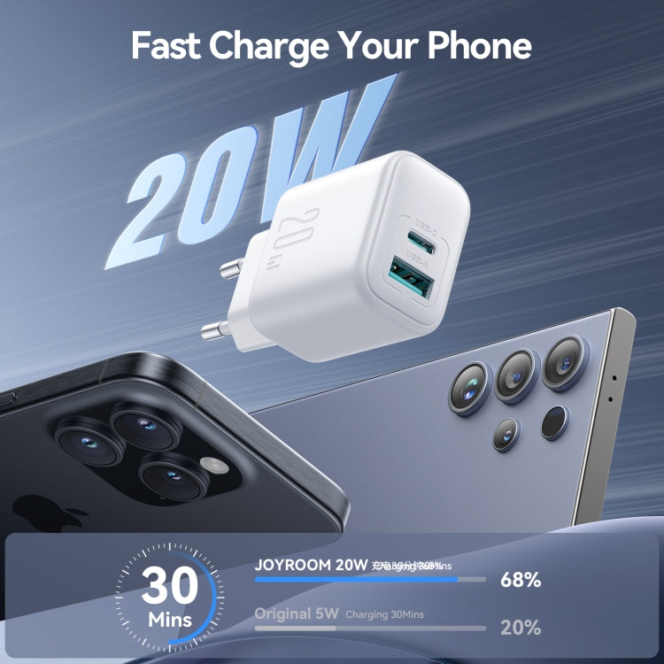 JOYROOM JR-TCF21 20W Dual Ports USB + Type-C Charger, Plug:EU Plug(White) - USB Charger by JOYROOM | Online Shopping South Africa | PMC Jewellery | Buy Now Pay Later Mobicred