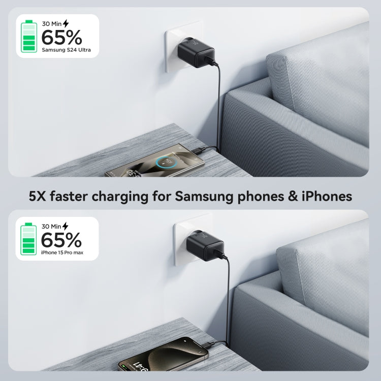 JOYROOM JR-TCF23 25W USB-C / Type-C Port Fast Charger Kit with Type-C to Type-C Cable, Plug:EU Plug(Black) - free shipping - PMC TechLife - Order now!
