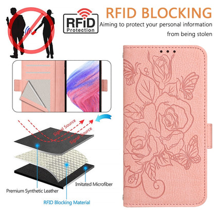For Blackview A52 Embossed Rose RFID Anti-theft Leather Phone Case(Pink) - More Brand by PMC Jewellery | Online Shopping South Africa | PMC Jewellery | Buy Now Pay Later Mobicred