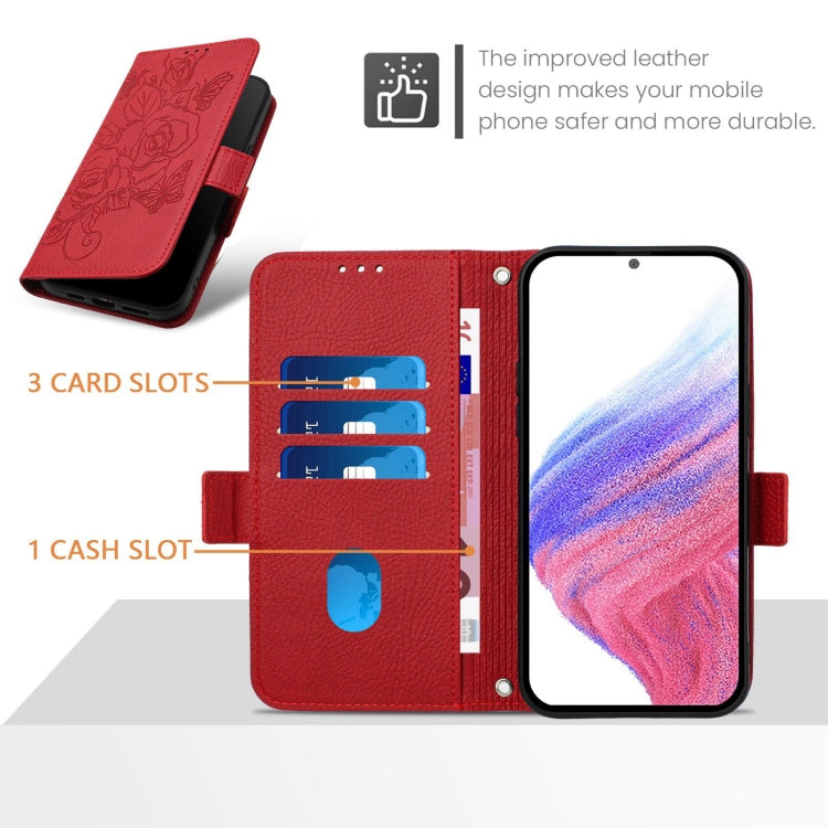 For Blackview A53 Embossed Rose RFID Anti-theft Leather Phone Case(Red) - More Brand by PMC Jewellery | Online Shopping South Africa | PMC Jewellery | Buy Now Pay Later Mobicred