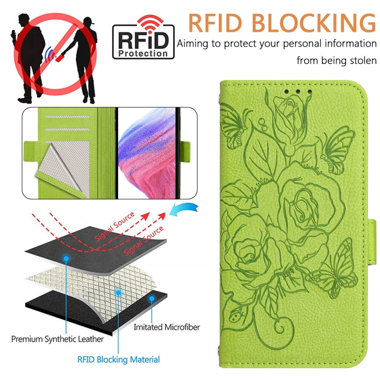 For Blackview Color 8 / Oscal Modern 8 Embossed Rose RFID Anti-theft Leather Phone Case(Green) - More Brand by PMC Jewellery | Online Shopping South Africa | PMC Jewellery | Buy Now Pay Later Mobicred