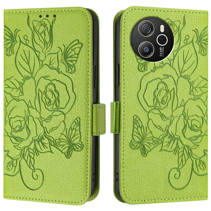 For Blackview Shark 8 Embossed Rose RFID Anti-theft Leather Phone Case(Green) - More Brand by PMC Jewellery | Online Shopping South Africa | PMC Jewellery | Buy Now Pay Later Mobicred