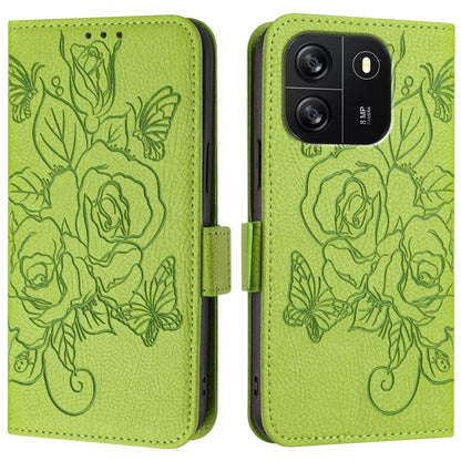 For Blackview WAVE 6C Embossed Rose RFID Anti-theft Leather Phone Case(Green) - More Brand by PMC Jewellery | Online Shopping South Africa | PMC Jewellery | Buy Now Pay Later Mobicred