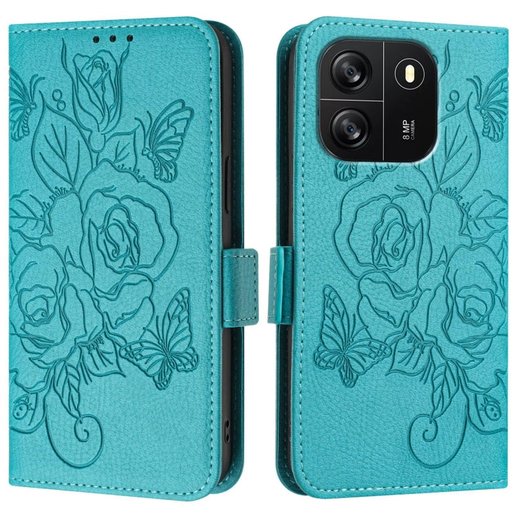 For Blackview WAVE 6C Embossed Rose RFID Anti-theft Leather Phone Case(Light Blue) - More Brand by PMC Jewellery | Online Shopping South Africa | PMC Jewellery | Buy Now Pay Later Mobicred