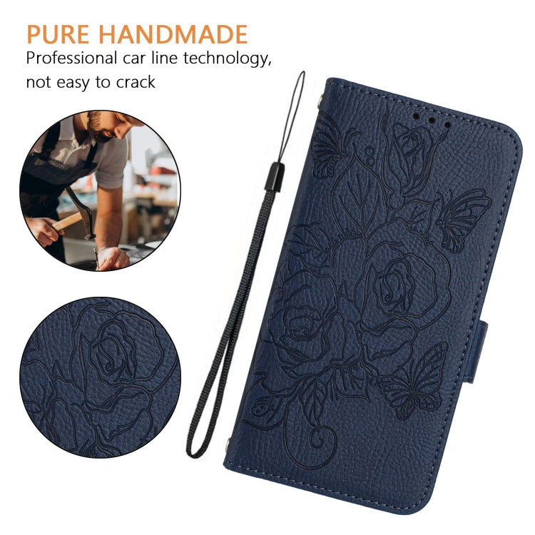 For Blackview WAVE 6C Embossed Rose RFID Anti-theft Leather Phone Case(Dark Blue) - More Brand by PMC Jewellery | Online Shopping South Africa | PMC Jewellery | Buy Now Pay Later Mobicred