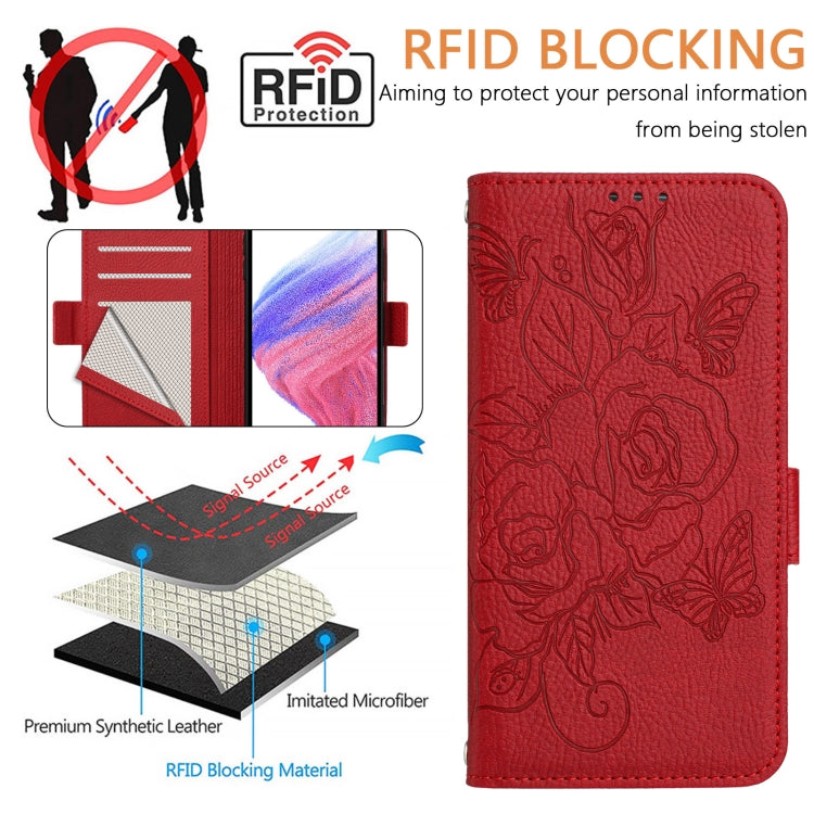 For Google Pixel 9 / 9 Pro Embossed Rose RFID Anti-theft Leather Phone Case(Red) - Google Cases by PMC Jewellery | Online Shopping South Africa | PMC Jewellery | Buy Now Pay Later Mobicred