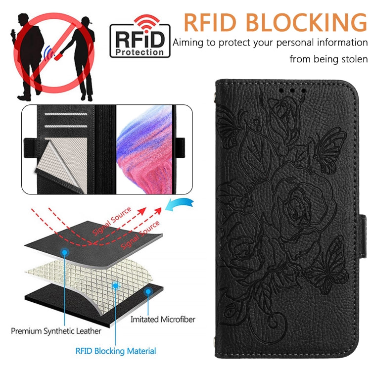 For Google Pixel 9 / 9 Pro Embossed Rose RFID Anti-theft Leather Phone Case(Black) - Google Cases by PMC Jewellery | Online Shopping South Africa | PMC Jewellery | Buy Now Pay Later Mobicred