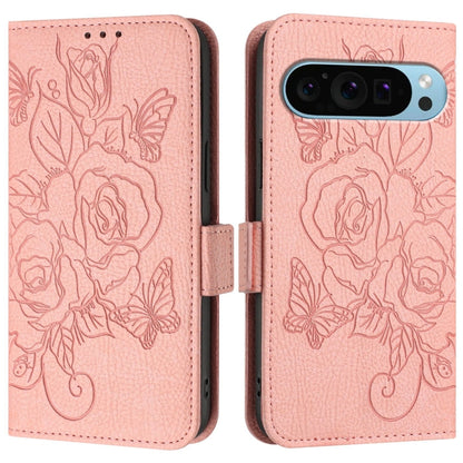 For Google Pixel 9 Pro XL Embossed Rose RFID Anti-theft Leather Phone Case(Pink) - Google Cases by PMC Jewellery | Online Shopping South Africa | PMC Jewellery | Buy Now Pay Later Mobicred