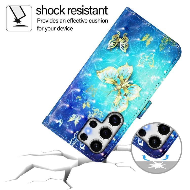 For Samsung Galaxy S25 Ultra 5G 3D Painting Horizontal Flip Leather Phone Case(Golden Butterfly) - Galaxy S25 Ultra 5G Cases by PMC Jewellery | Online Shopping South Africa | PMC Jewellery | Buy Now Pay Later Mobicred
