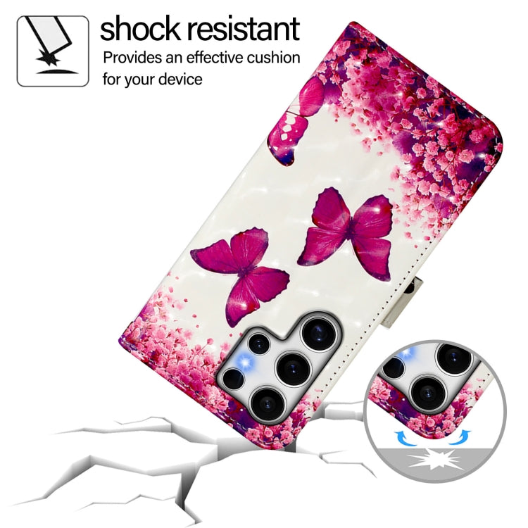For Samsung Galaxy S25 Ultra 5G 3D Painting Horizontal Flip Leather Phone Case(Rose Butterfly) - Galaxy S25 Ultra 5G Cases by PMC Jewellery | Online Shopping South Africa | PMC Jewellery | Buy Now Pay Later Mobicred