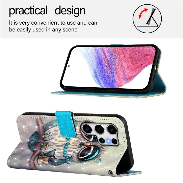 For Samsung Galaxy S25 Ultra 5G 3D Painting Horizontal Flip Leather Phone Case(Grey Owl) - Galaxy S25 Ultra 5G Cases by PMC Jewellery | Online Shopping South Africa | PMC Jewellery | Buy Now Pay Later Mobicred