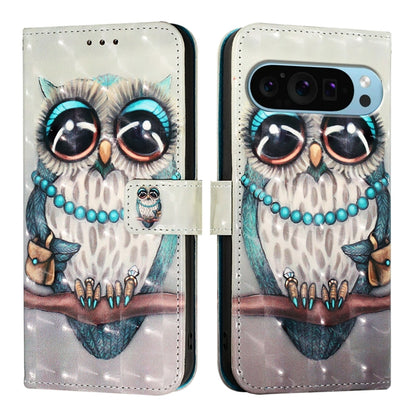 For Google Pixel 9 Pro XL 3D Painting Horizontal Flip Leather Phone Case(Grey Owl) - Google Cases by PMC Jewellery | Online Shopping South Africa | PMC Jewellery | Buy Now Pay Later Mobicred