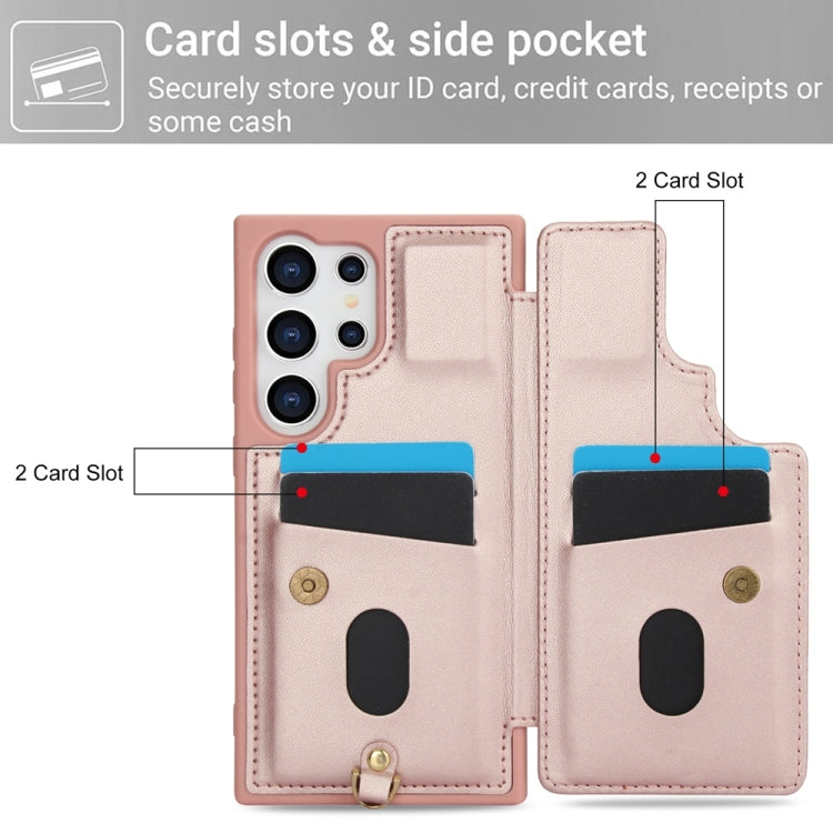 For Samsung Galaxy S25 Ultra 5G Crossbody Flower Pattern Leather Phone Case(Rose Gold) - Galaxy S25 Ultra 5G Cases by PMC Jewellery | Online Shopping South Africa | PMC Jewellery | Buy Now Pay Later Mobicred