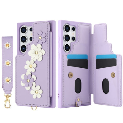 For Samsung Galaxy S25 Ultra 5G Crossbody Flower Pattern Leather Phone Case(Purple) - Galaxy S25 Ultra 5G Cases by PMC Jewellery | Online Shopping South Africa | PMC Jewellery | Buy Now Pay Later Mobicred