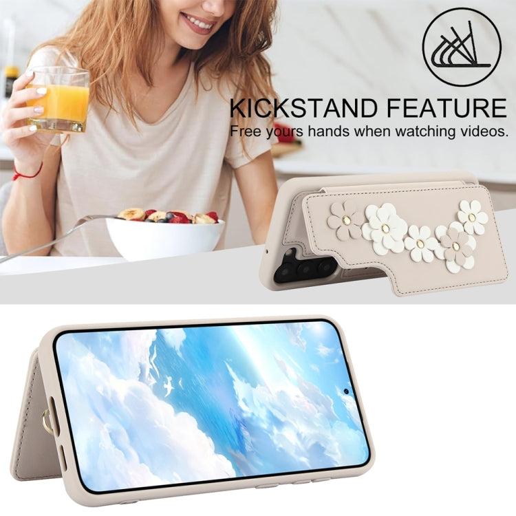 For Samsung Galaxy S25+ 5G Crossbody Flower Pattern Leather Phone Case(White) - free shipping - PMC Jewellery - Order now!
