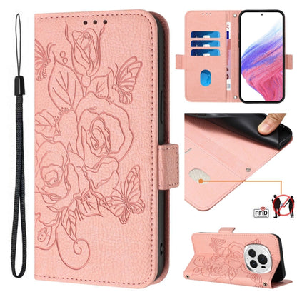 For Honor Magic6 Pro 5G Embossed Rose RFID Anti-theft Leather Phone Case(Pink) - Honor Cases by PMC Jewellery | Online Shopping South Africa | PMC Jewellery | Buy Now Pay Later Mobicred