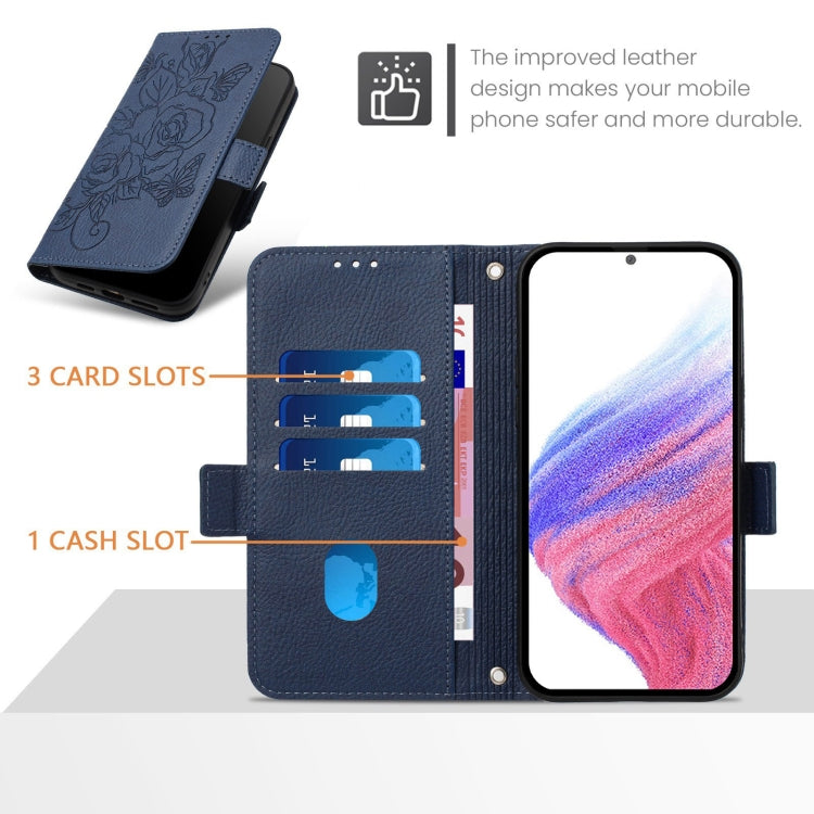 For Honor Magic6 Pro 5G Embossed Rose RFID Anti-theft Leather Phone Case(Dark Blue) - Honor Cases by PMC Jewellery | Online Shopping South Africa | PMC Jewellery | Buy Now Pay Later Mobicred