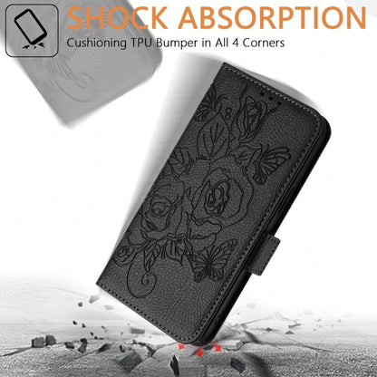 For Honor Magic6 Pro 5G Embossed Rose RFID Anti-theft Leather Phone Case(Black) - Honor Cases by PMC Jewellery | Online Shopping South Africa | PMC Jewellery | Buy Now Pay Later Mobicred