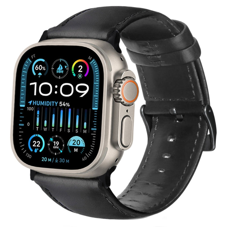 For Apple Watch Ultra 49mm Oil Wax Genuine Leather Watch Band(Black) - Watch Bands by PMC TechLife | Online Shopping South Africa | PMC TechLife | Buy Now Pay Later Mobicred