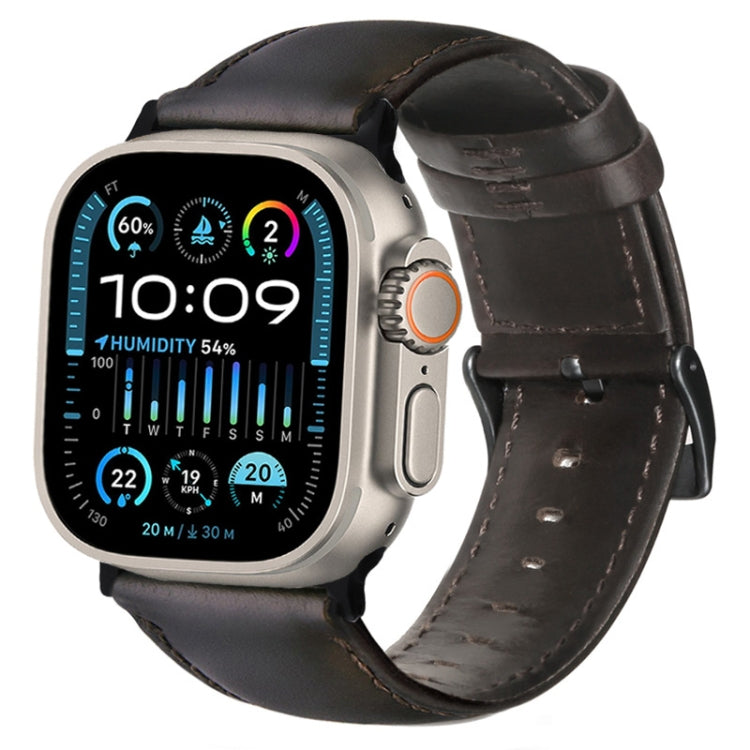 For Apple Watch Ultra 49mm Oil Wax Genuine Leather Watch Band(Dark Brown) - Watch Bands by PMC TechLife | Online Shopping South Africa | PMC TechLife | Buy Now Pay Later Mobicred
