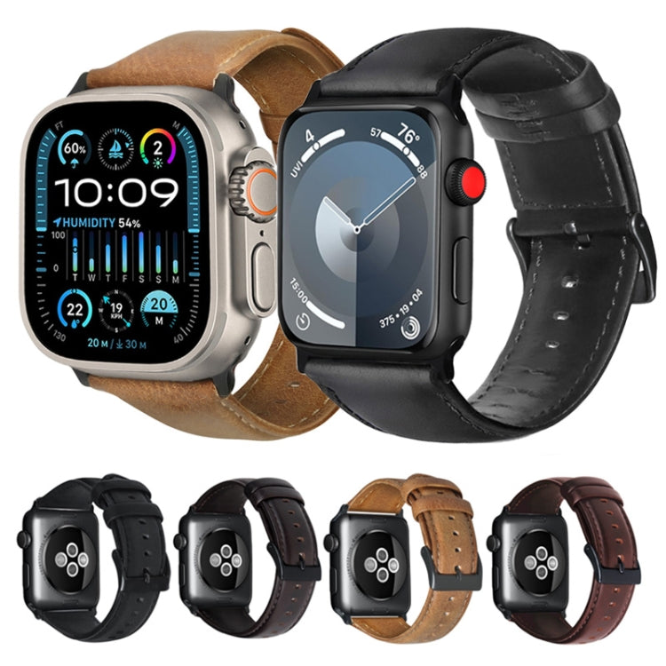For Apple Watch Ultra 49mm Oil Wax Genuine Leather Watch Band(Yellow Brown) - Watch Bands by PMC TechLife | Online Shopping South Africa | PMC TechLife | Buy Now Pay Later Mobicred
