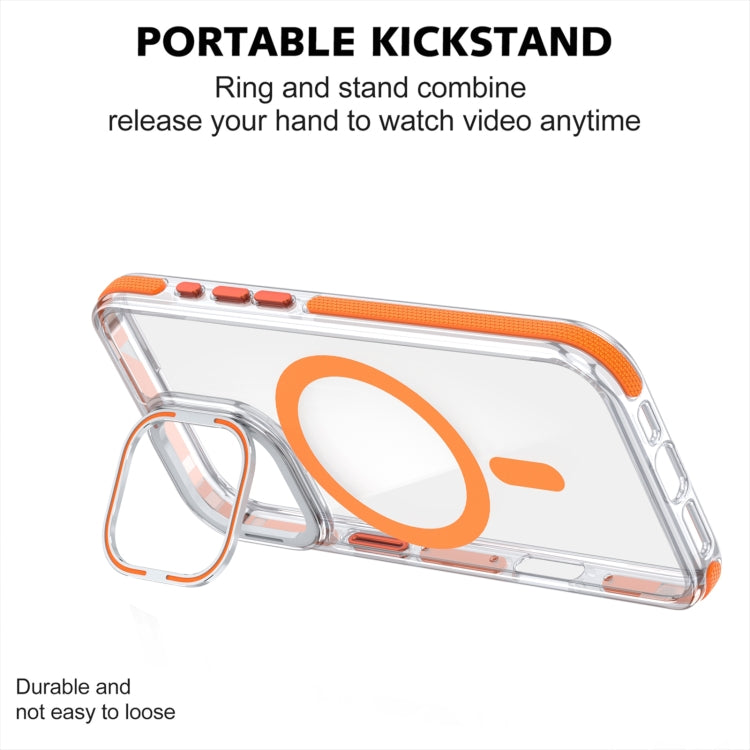 For iPhone 16 Dual-Color Clear Acrylic Hybrid TPU Lens Flip Holder MagSafe Phone Case(Blue) - free shipping - PMC TechLife - Order now!