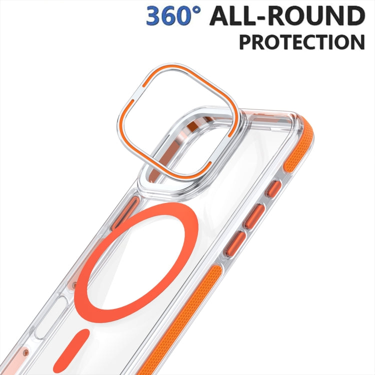 For iPhone 16 Dual-Color Clear Acrylic Hybrid TPU Lens Flip Holder MagSafe Phone Case(Blue) - free shipping - PMC TechLife - Order now!