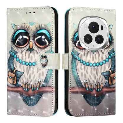 For Honor Magic6 Pro Global 3D Painting Horizontal Flip Leather Phone Case(Grey Owl) - Honor Cases by PMC Jewellery | Online Shopping South Africa | PMC Jewellery | Buy Now Pay Later Mobicred