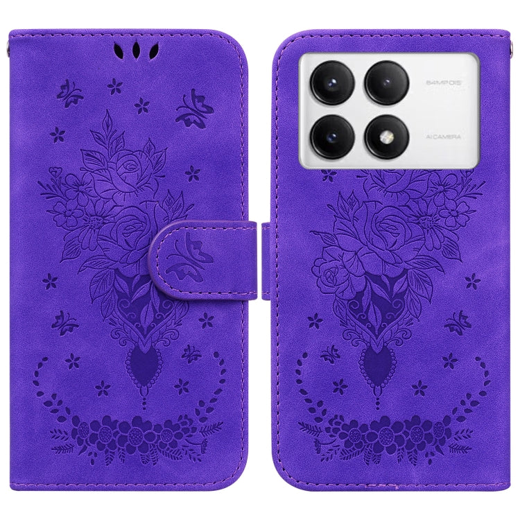 For Redmi K70 / K70 Pro Butterfly Rose Embossed Leather Phone Case(Purple) - K70 Cases by PMC Jewellery | Online Shopping South Africa | PMC Jewellery | Buy Now Pay Later Mobicred